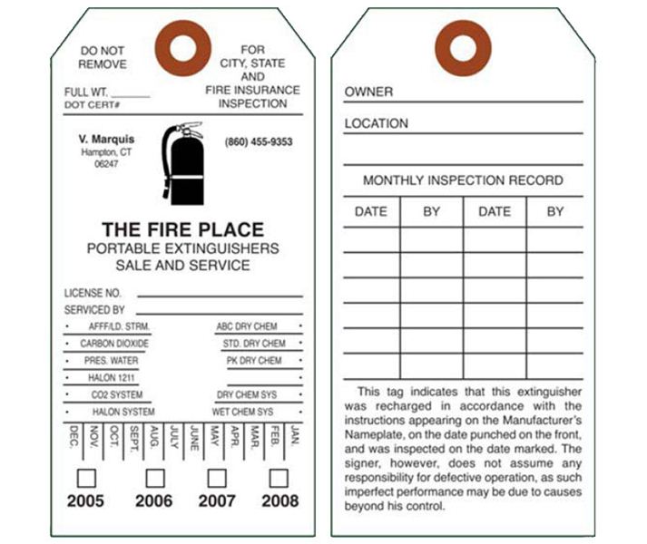 fire extinguisher monthly inspection tags