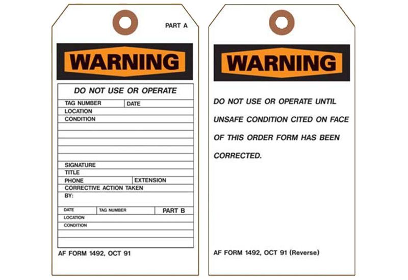 Item # WT-1442, Warning Tags Do Not Use or Operate On Universal Tag