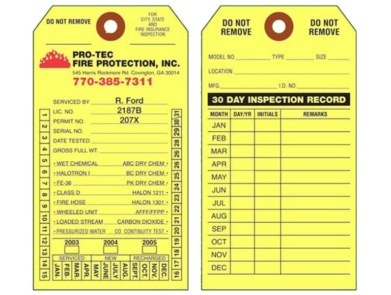 Item FT 1484 Monthly Fire Extinguisher Inspection Tag On